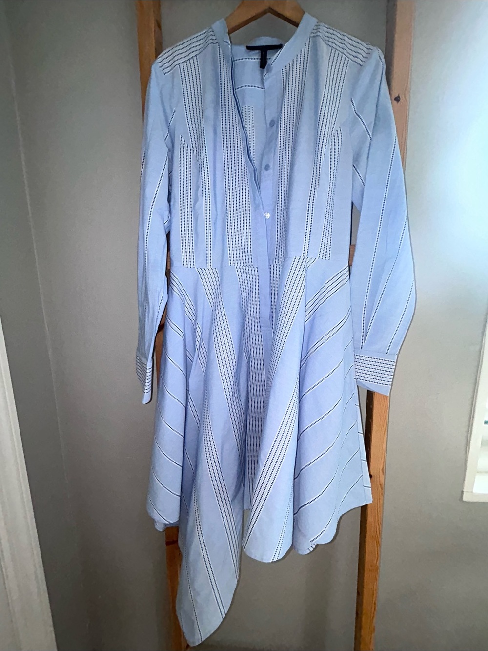 BCBGMaxAzria Light Blue & Navy Dot-Trim Button Shirt